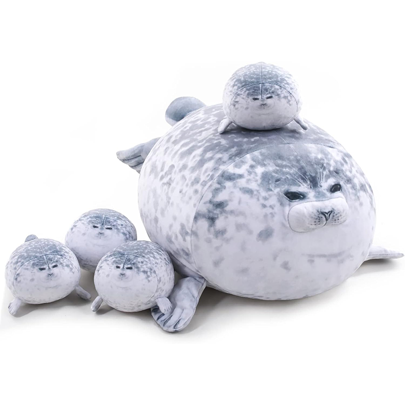 Giant Fat Blob Seal Plush Pillow with 4 Baby Seal Stuffed Animals